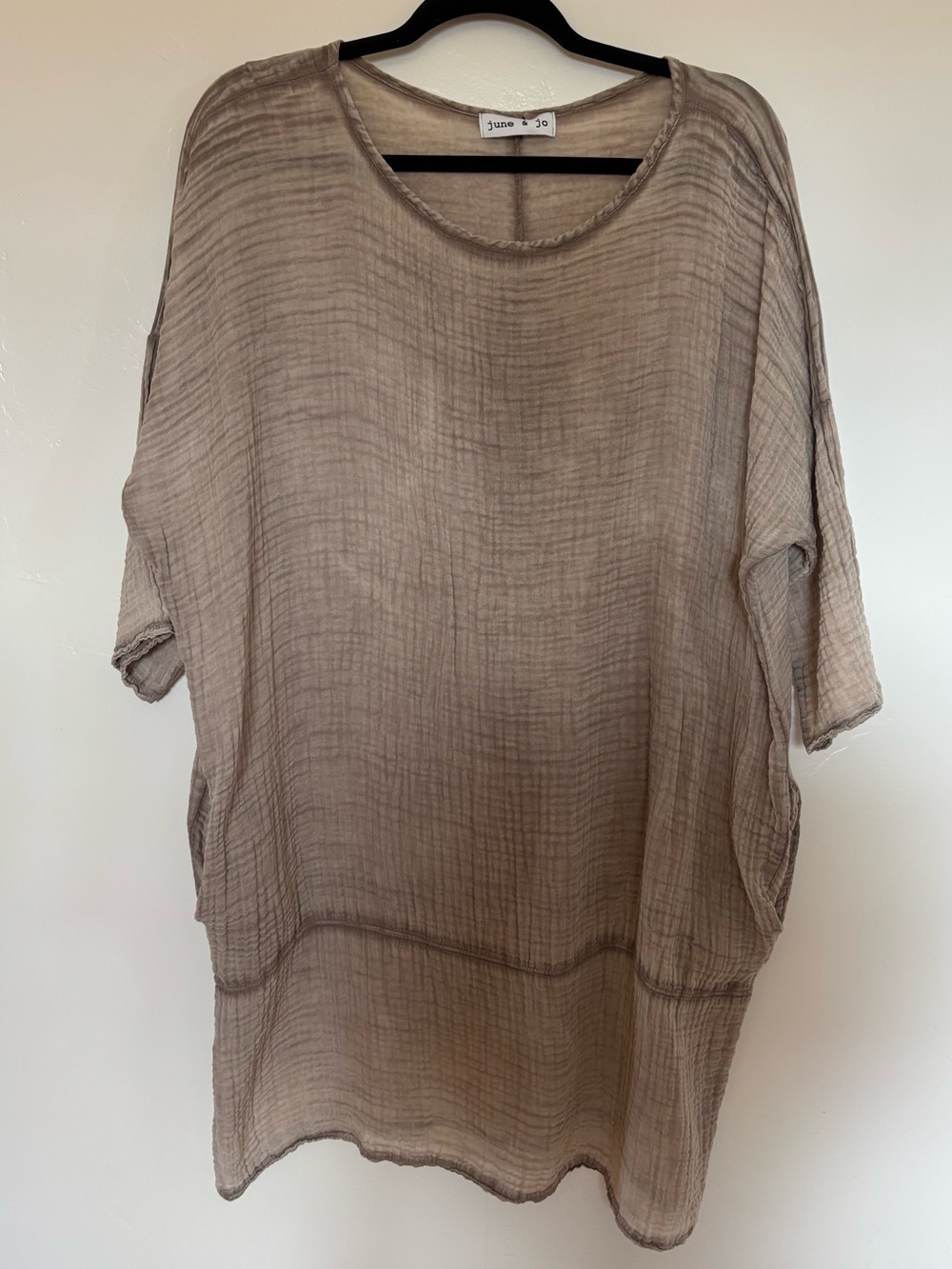 June & Jo Oversized Gauze Tunic Top Taupe Lagenlook Boho High Low